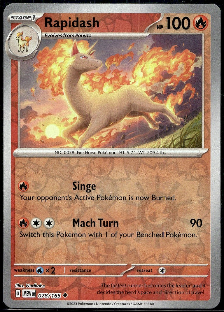 Rapidash 078/165 Uncommon 151 Pokemon Reverse Holo Lightly Played