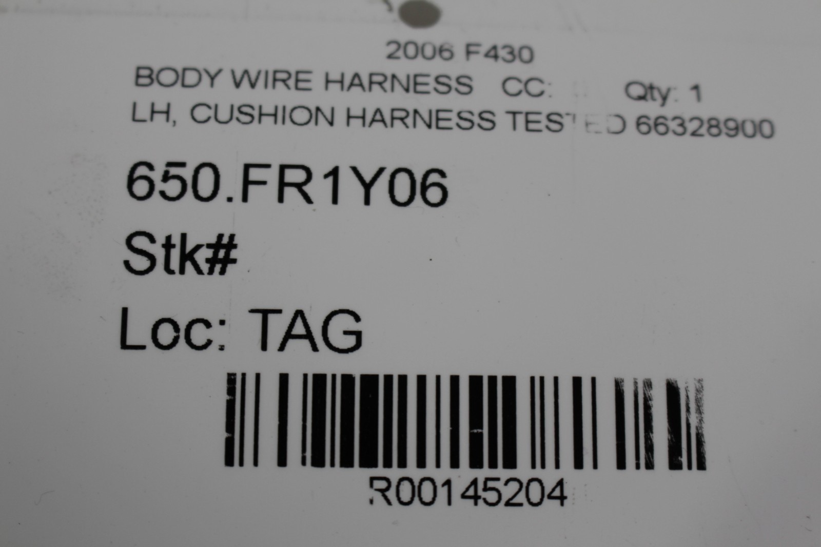 Ferrari 360, F430, LH, Left, Seat Switch Wire Harness, Used, P/N 66328900