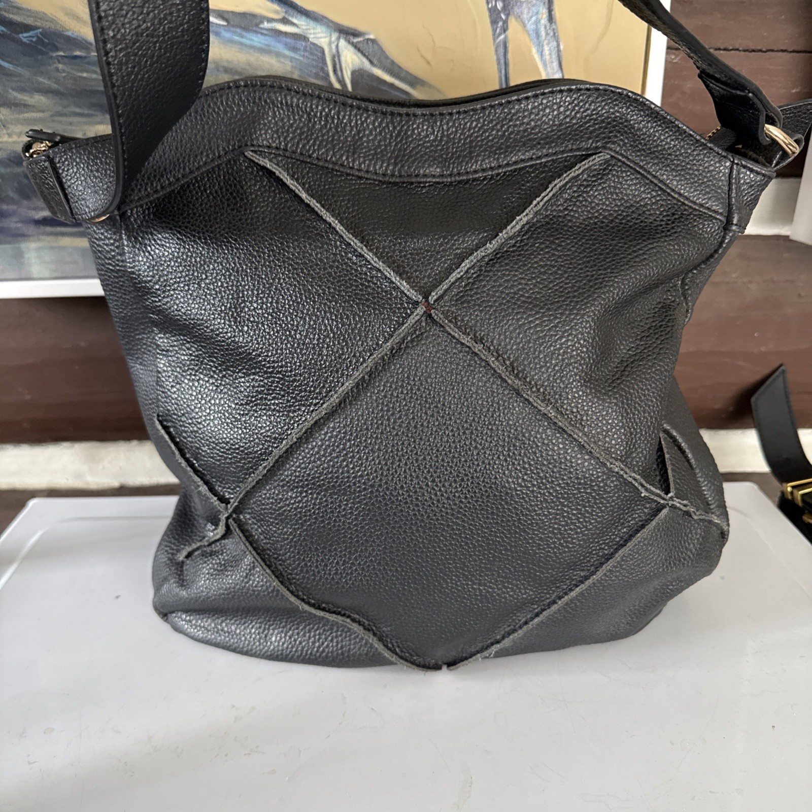 Vintage Boho Patchwork Leather Black Shoulder Bag… - image 3