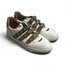 Michael Kors Unisex Low-Top Sneakers White/Brown Buckle Straps Gold Studs