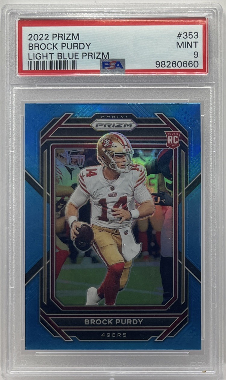 2022 Panini Prizm - Rookies Brock Purdy #353 Light Blue Prizm (RC) PSA MINT 9 SP