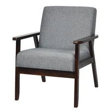 Wooden Upholstered Accent Chair Fabric Armchair Home Office Dark Gray
