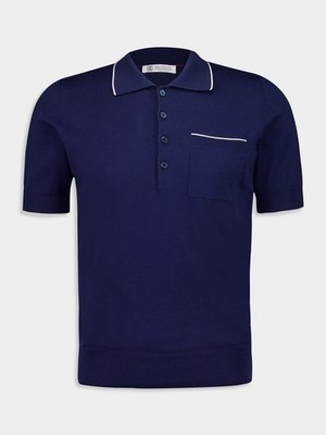 BRUNELLO CUCINELLI MEN'S NAVY KNIT POLO SWEATER MSRP $1265