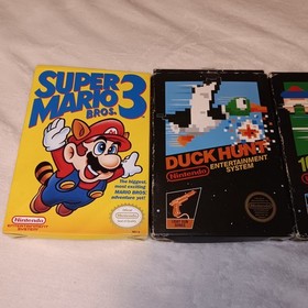 3 NES Game Boxes LOT = MATTE STICKER DUCK HUNT SUPER MARIO 3 GLOSS 10-YARD FIGHT