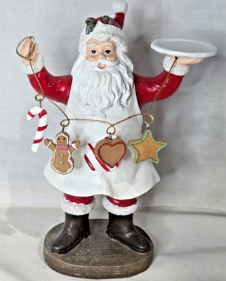 Santa Claus Baking Cookies Figure 9'' Ceramic Christmas Figurine Holiday Decor.