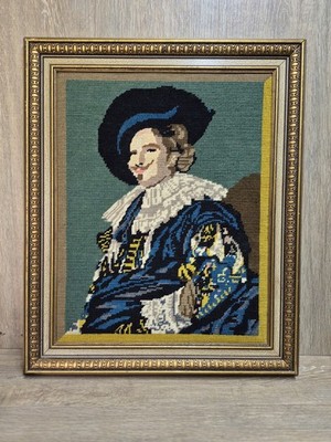 Vintage Der lachende Kavalier Frans Hal Nadelspitze Wandteppich Wandbild gerahmt 