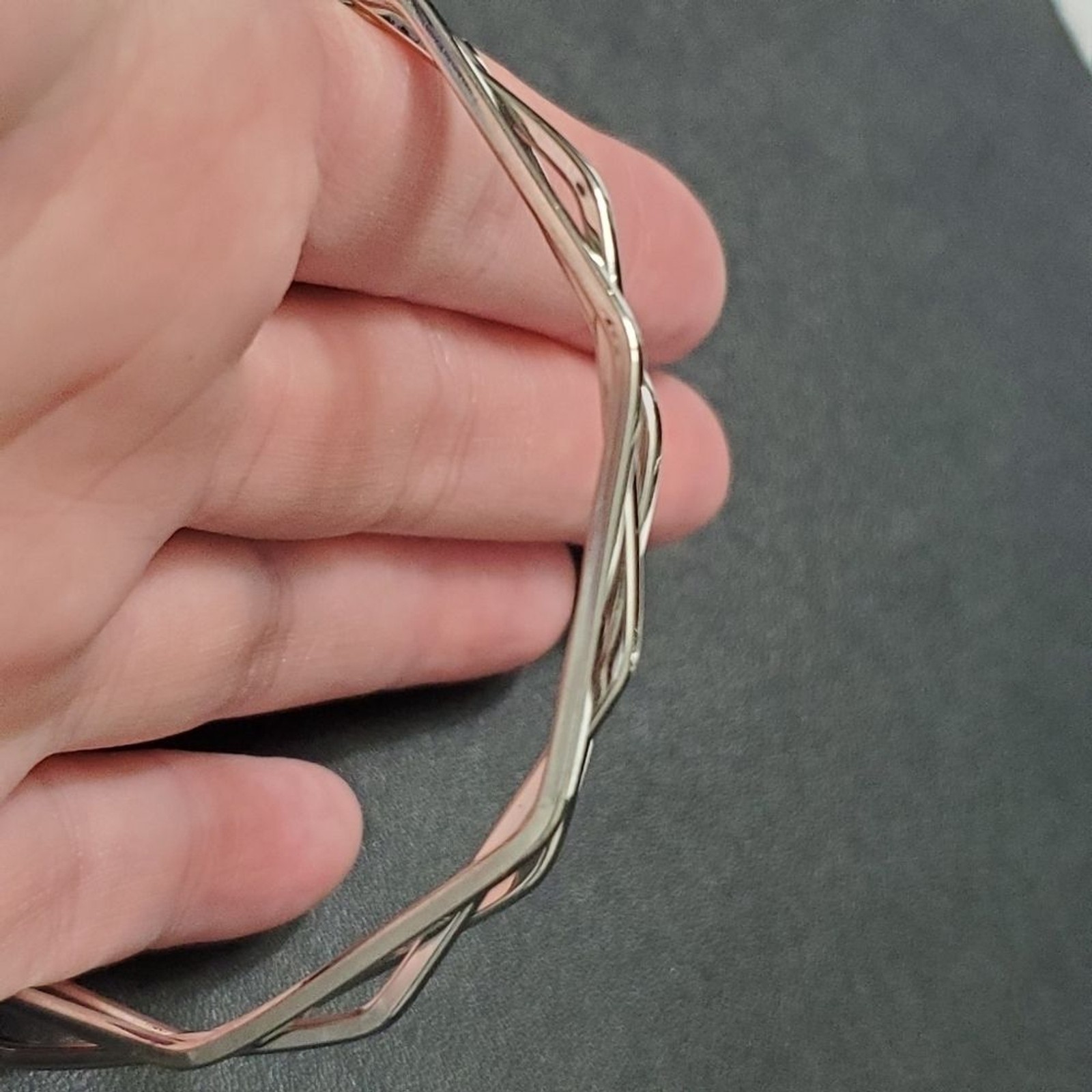 Silver tone angular bangle bracelet - image 7