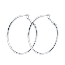 925 Sterling Silver Post Hoop Earrings,18K White Gold Plated Polished Rounded...