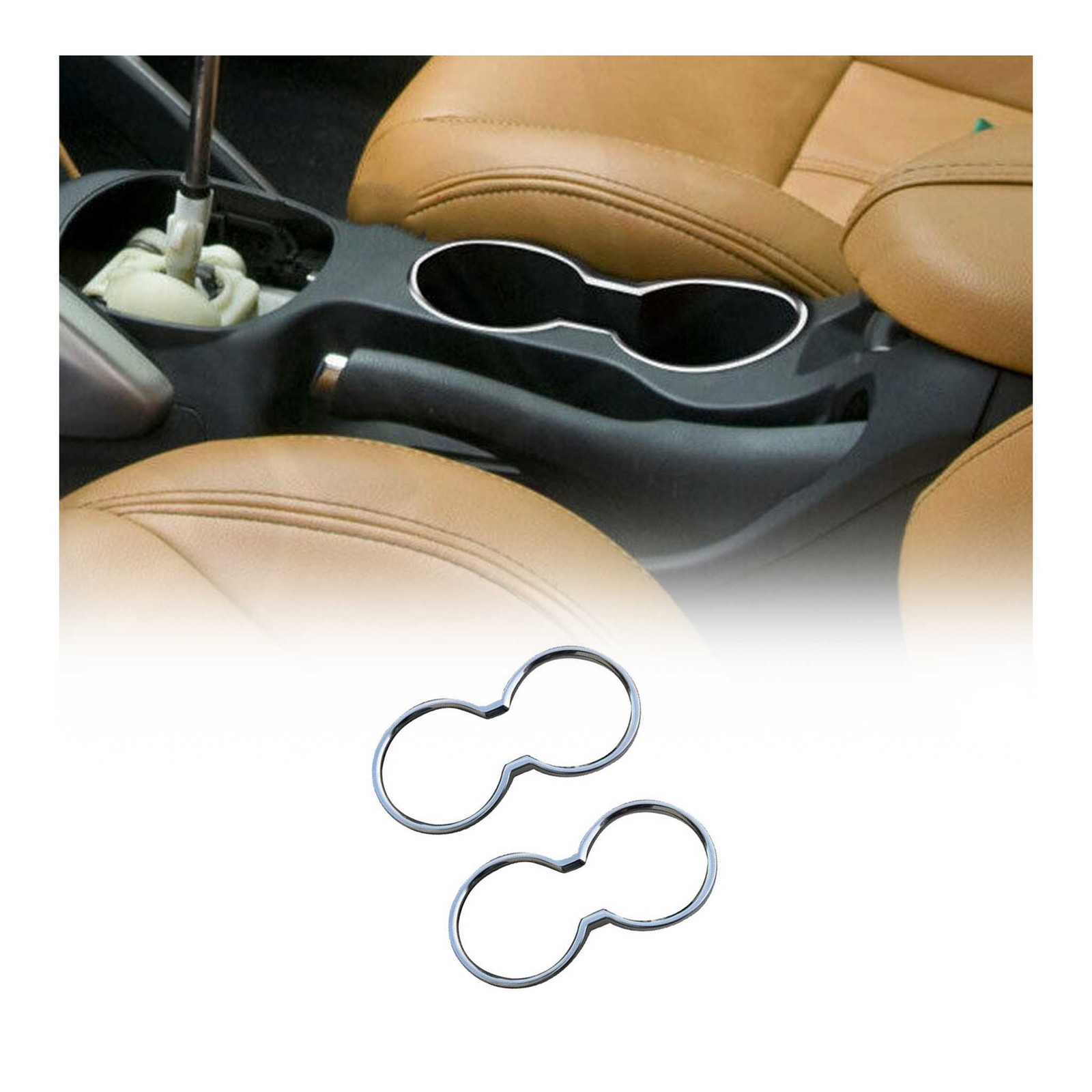 Cadre porte-gobelet acier inox chromé pour console Hyundai Veloster 2 Pcs