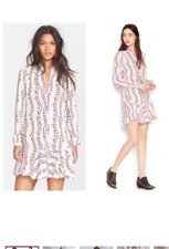 Free People Floral Button Up Tunic Shirt Dress Long Sleeve Retro Boho Medium