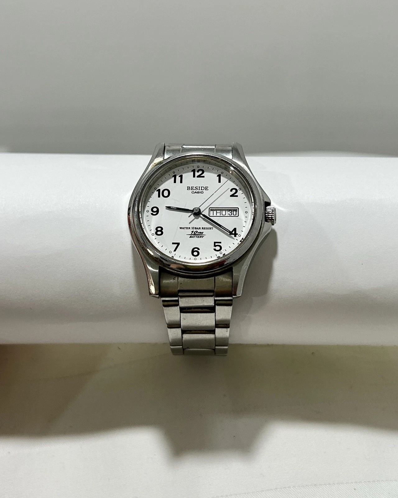 CASIO BESIDE BES-105 Quartz White Dial Analog Men Vintage Watch W59 *TICKING
