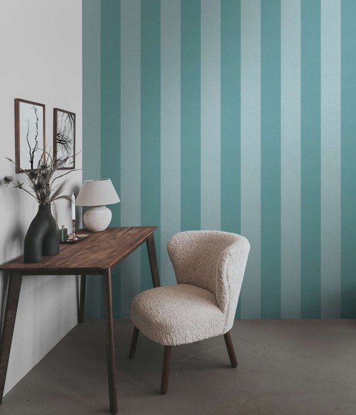 Vliestapete Mit Blockstreifen Und Textil-Optik – Blau, TüRkis-image