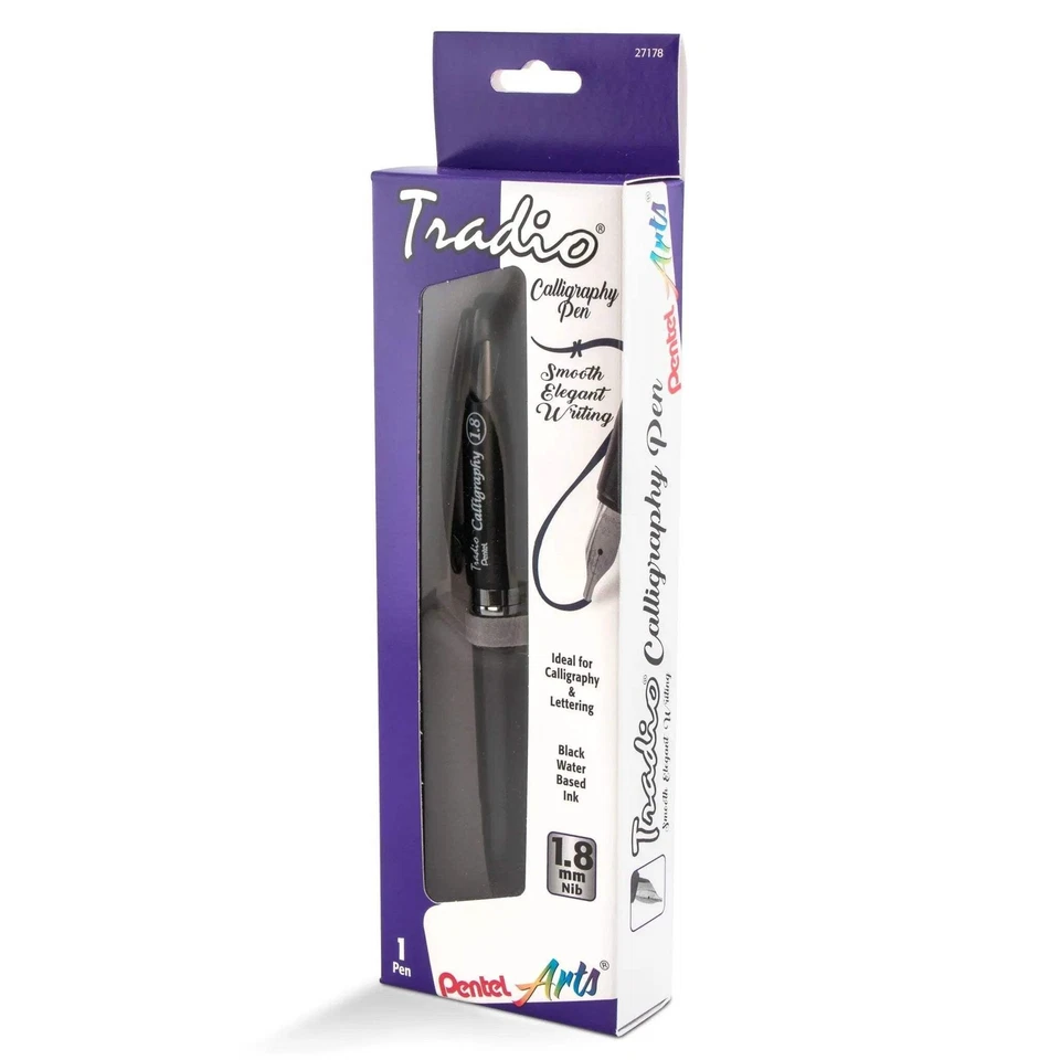 Pentel Arts Tradio Calligraphy Pen, Water-Based Ink, 1.8mm, Black Barrel/Ink, in