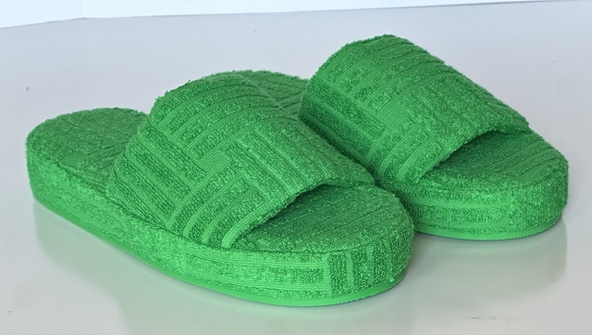 Bottega Veneta Intrecciato Geometric Sponge Slipper Green 8 US 660245 NIB $600 Bottega Veneta Green Cotton Slides | IsuiT main image 4