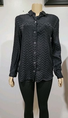 Equipment Femme Women's Top Size M  Black Silk Zigzag Printed Long Sleeve #C