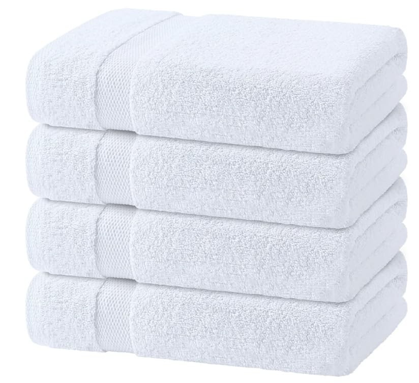 Premium Cotton Bath Towels, Large 4-Piece Set, 600 GSM Soft and Highly Absorb...