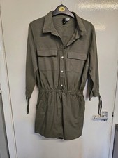 H&M DIVIDED Khaki Green Cotton Utility Romper Playsuit Jumpsuit Size 12 EUR 38