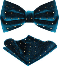 TIE G Men's Glitter Velvet Bow Tie  Pocket Square Set in Gift Box for Wedding,