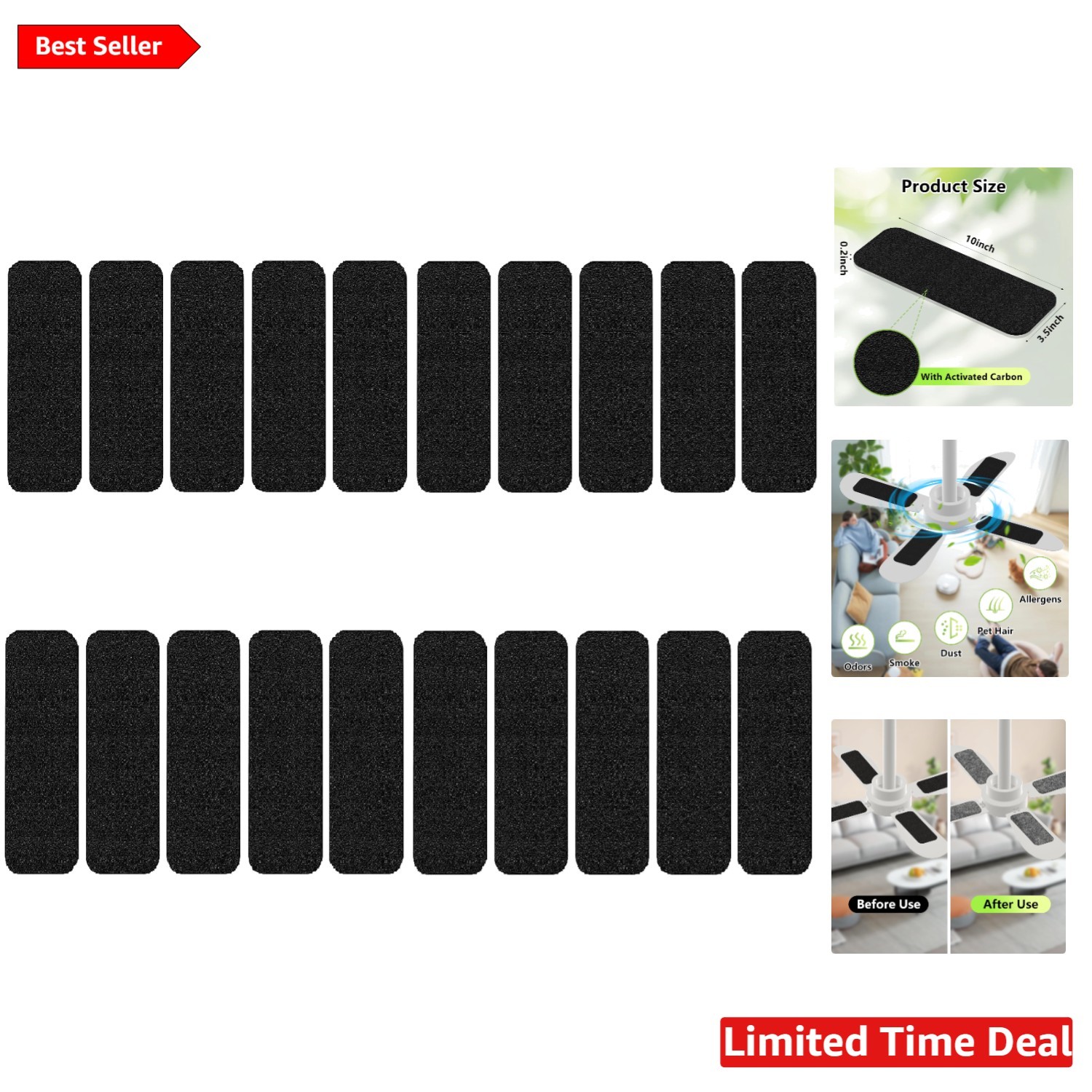 20 Pack Activated Coconut Carbon Ceiling Fan Filters - Easy 