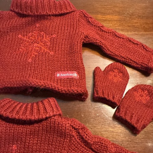 AMERICAN GIRL Holiday Sweater Set 2 Red Sweater, Headband & Mittens Outfit - Picture 3 of 3