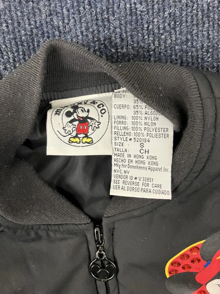 Chaqueta De Colección Mickey & Co Juvenil Pequeña Negra Bombardero Disney Mickey Mouse Años 90 Foto 2 de 4