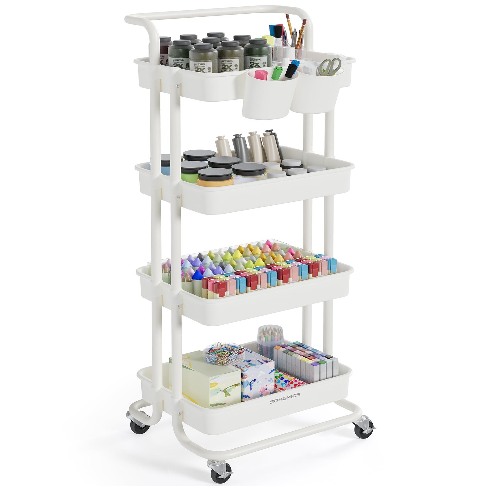 SONGMICS Trolley Scorrevole - Carrello 4 Ripiani con Ruote e Ganci