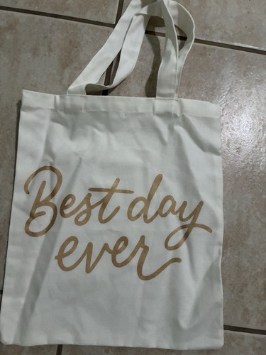 BEST DAY EVER Tote Bag Cotton Women Shoulder Handbag ShoppingBag White Gold Cute