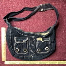 Black Crescent Shoulder Bag Medium Zip Top Lined Beige Inner Pockets Silver HW