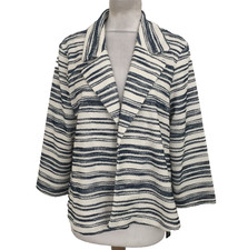 Roman Women  s Open Blazer Size 18 White Blue Striped 3/4 Sleeve Collared New F1