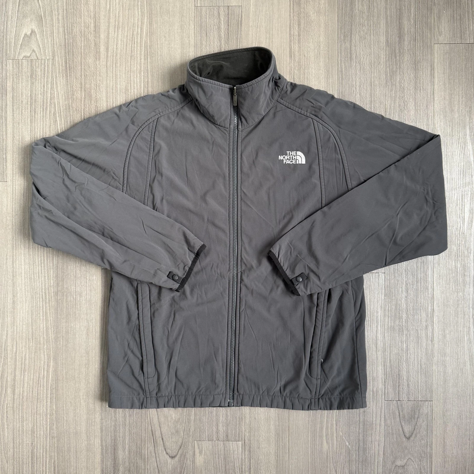 The North Face Jacket Mens Medium Gray Full Zip Fleece Lined Softshell YKK Zip