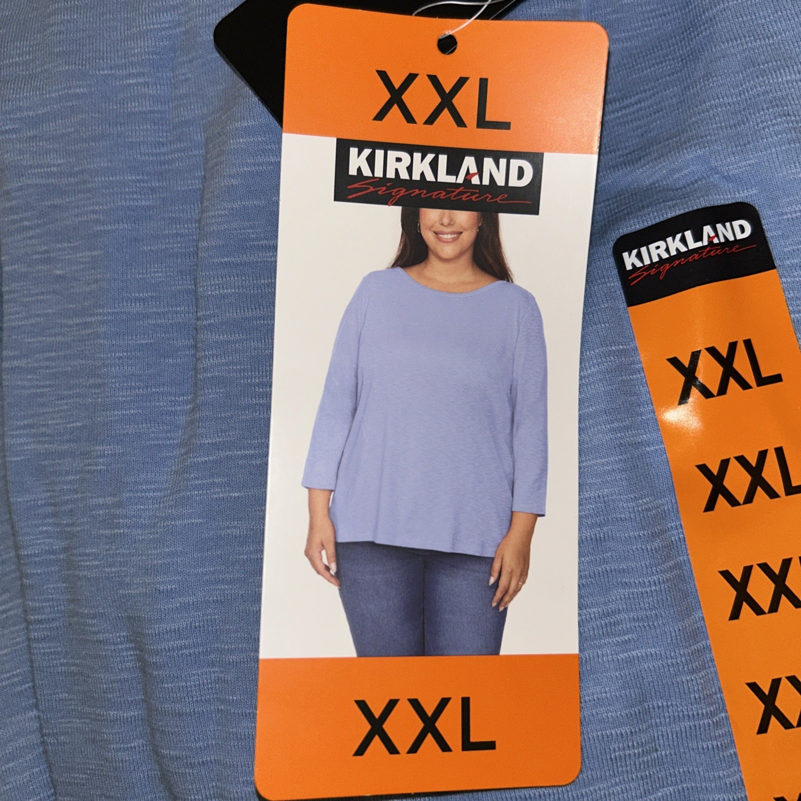 Kirkland Signature Women's 3/4 Sleeve Boatneck Slub Tee, Blue, Size XXL Ğğ