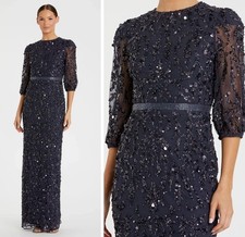 MAC DUGGAL 93790 Navy Size 6 Embellished Column Gown Lined 3/4 Sleeves NWT