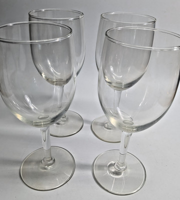 Glass unmarked water wine goblets glasses set of 4 Abt. 7'' tall 8 oz. long stem