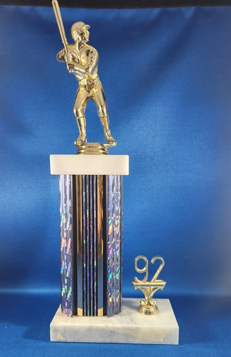 Vintage 1992 Little League Baseball Trophy Marble Base Plastic Batter Gold Blue