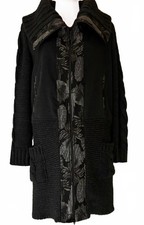 Women's Designer Coat Artsy/ Boho 70% Wool Black Chunky knit Panels Uk 10