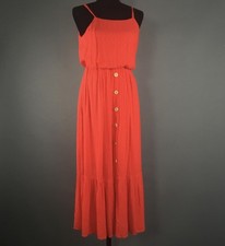 Superfoxx Dress Womens Medium Orange Maxi Sundress Button Front Lined Summer