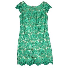 Eliza J Sheath Dress Floral Lace Green Sz 6 Cap Sleeve Wedding Guest Coquette 