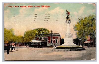 Post Office Square Battle Creek Michigan MI DB Postcard N30