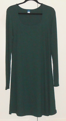 WOMEN'S OLD NAVY DARK GREEN HEATHER RIB-KNIT L/S A-LINE MINI DRESS - LARGE  TALL