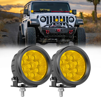 2Pcs 3.5inch 120W Amber LED Round Driving Lights Spot Flood Work Lamps Truck ATV