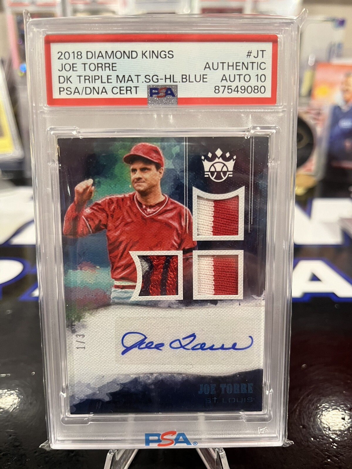 Joe Torre 2018 Diamond Kings Triple Patch Auto 1/3 PSA Auto 10 