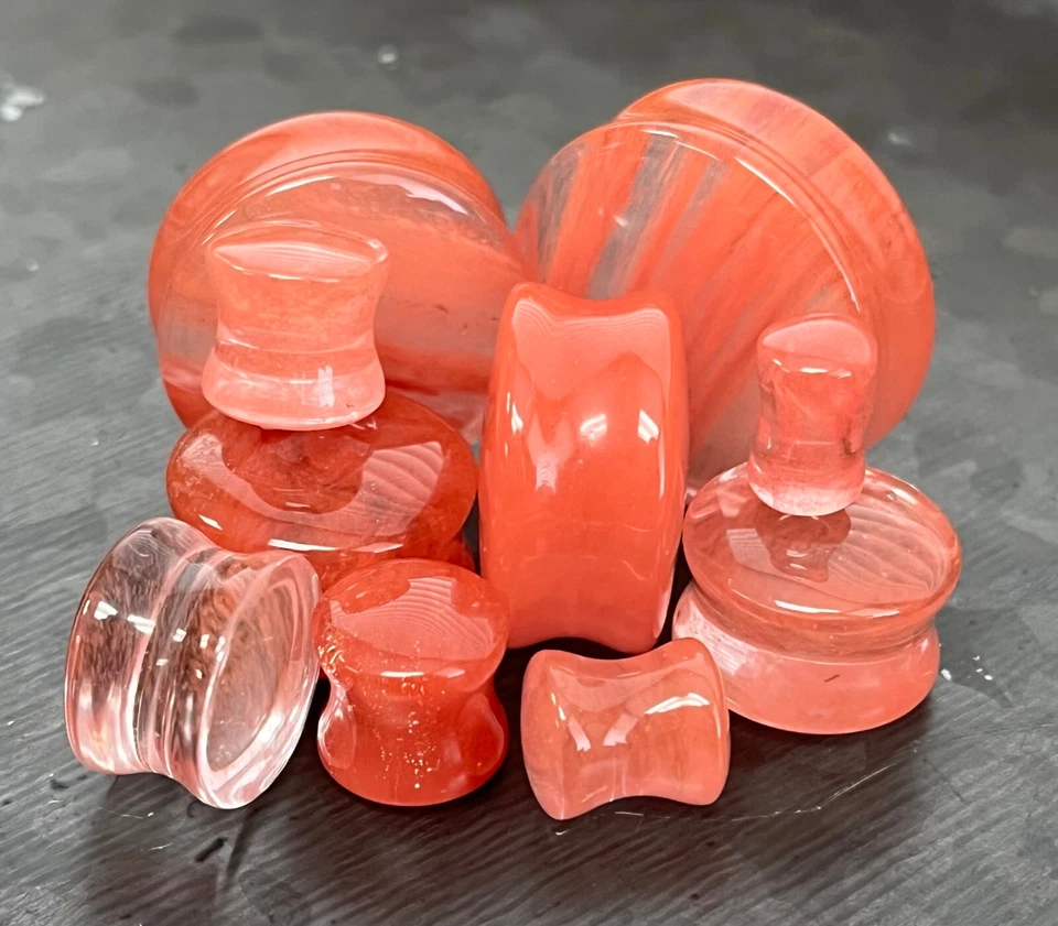 PAR de tapones de doble llamarada de vidrio estilo coral fresco joyería corporal Foto 3 de 4