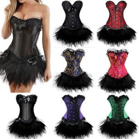 Plus Size Women Boned Brocade Overbust Corset Bustier Top Waist Training Cincher