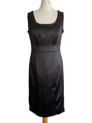 Papaya Schneiderkleid Gr. 10 schwarz Satin Rundhals Pailletten Perlen Spitze Y2K 
