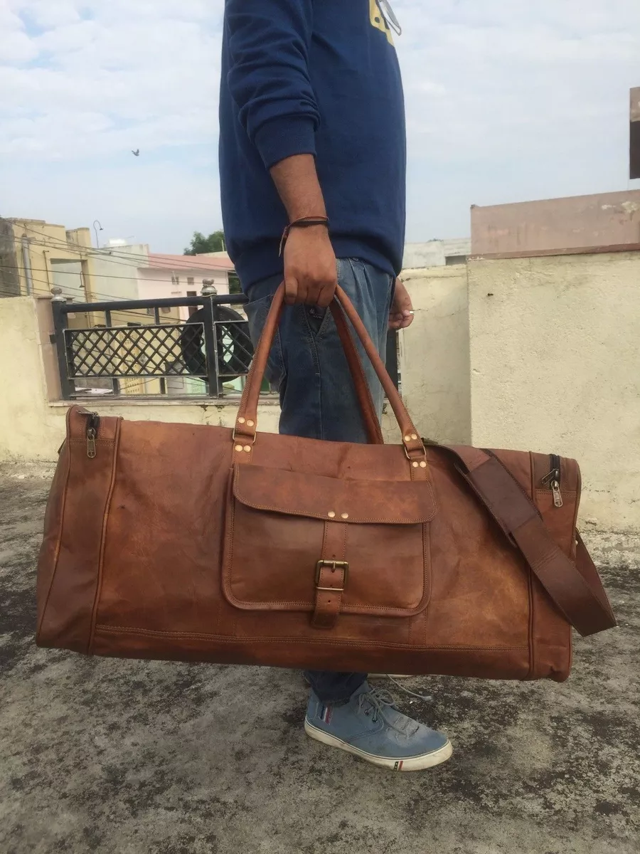 Mens brown clearance leather overnight bag
