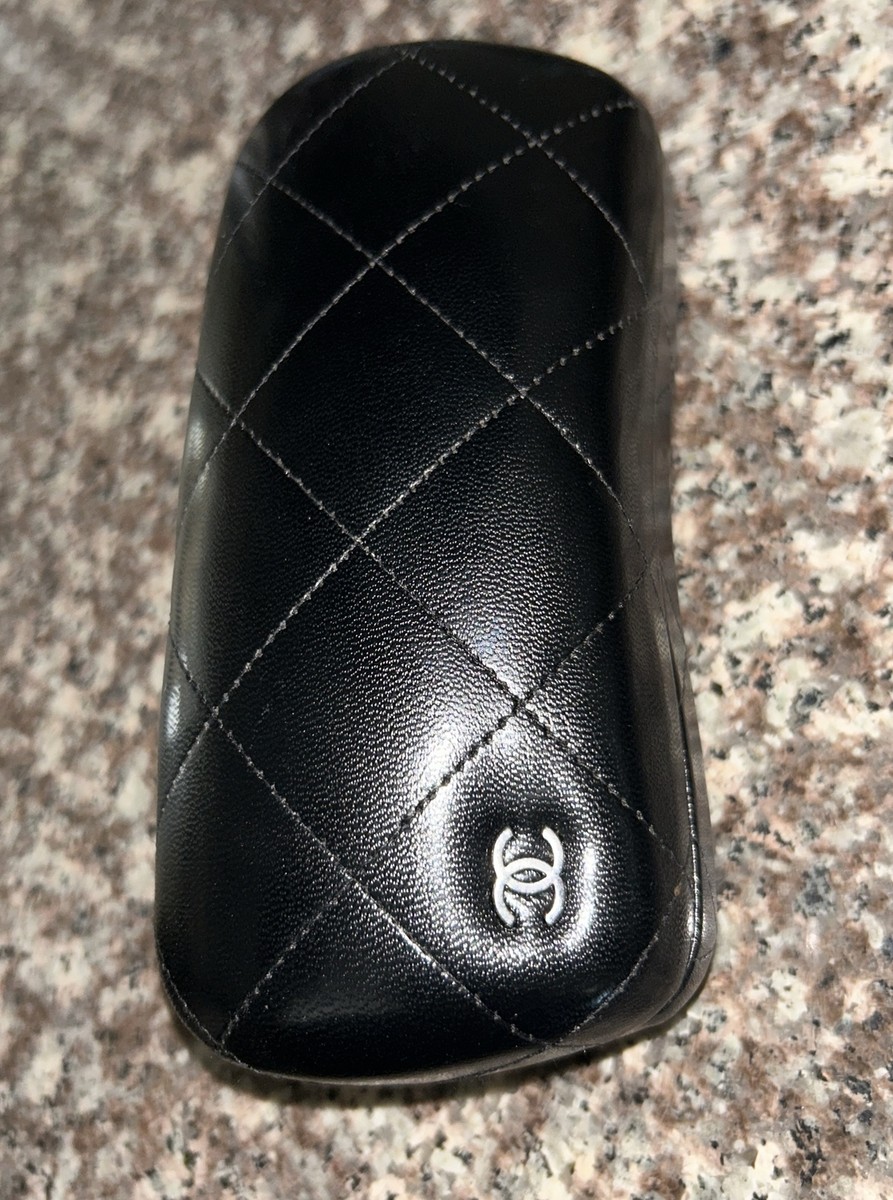 CHANEL Leather Quilted Black Sunglasses Case Hard Clam Shell  display picture 1