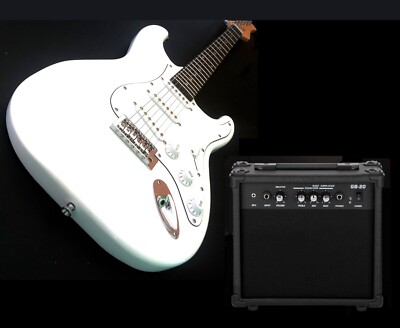  FAST. FREE SHIPPING! +AMP! S Style Electric Guitar +Case +Whammy +Strap!