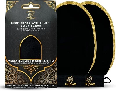 Black Kessa Hammam Gloves – 2 Exfoliating Mitts for Glowing Skin