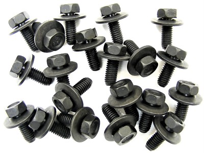 #ad Hyundai Body Bolts M6 1.0 x 16mm Long 10mm Hex 17mm Washer 20 bolts #180 $19.16