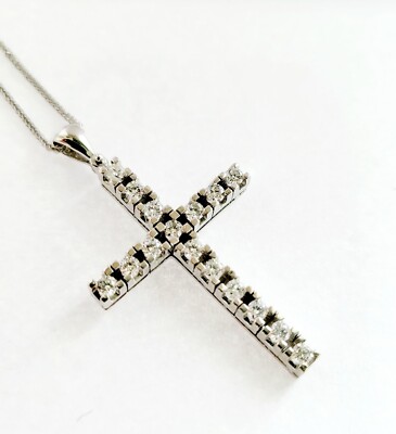 Necklace with Pendant Shaped Cross White Gold 18kt-750 and Diamonds